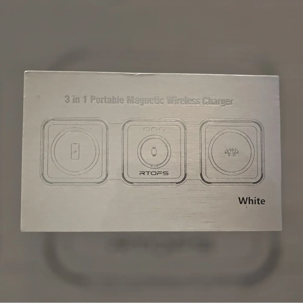 White 3 in 1 Portable Magnetic Wireless Charger